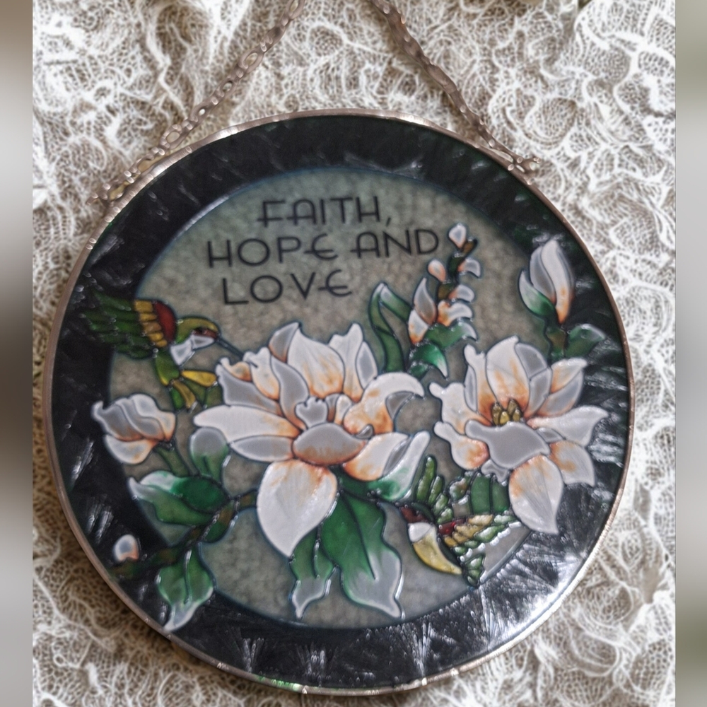 Faith Hope Love Floral Stained Glass Hanging Decor